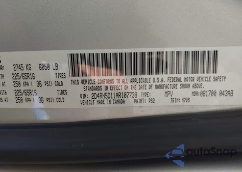 2010 Dodge Grand Caravan Sxt z USA, uszkodzony, nr VIN 2D4RN5D11AR107738